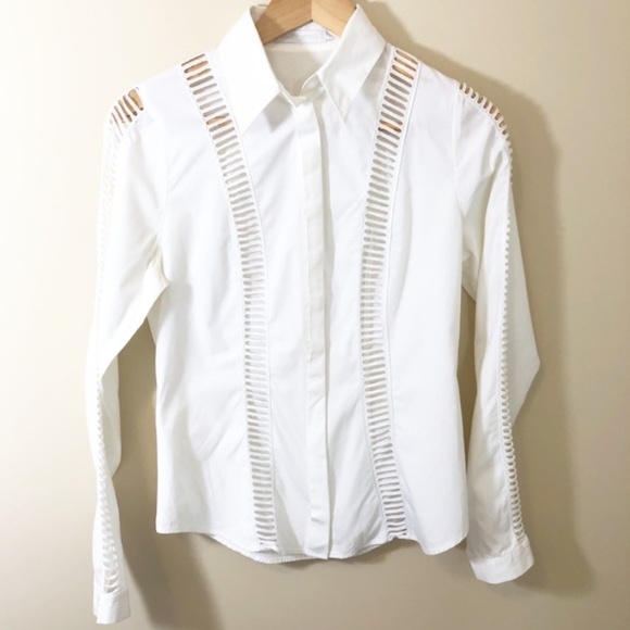 Anne Fontaine Poplin White Blouse Cutout Detail s6 - Picture 1 of 3